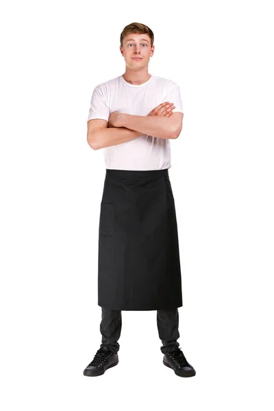 Young restaurant worker, servant isolated over white background, — Stock Photo, Image