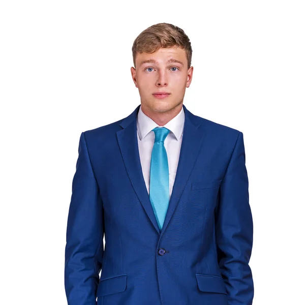 Portrait of happy smiling young businessman, isolated on white b — Stock Photo, Image