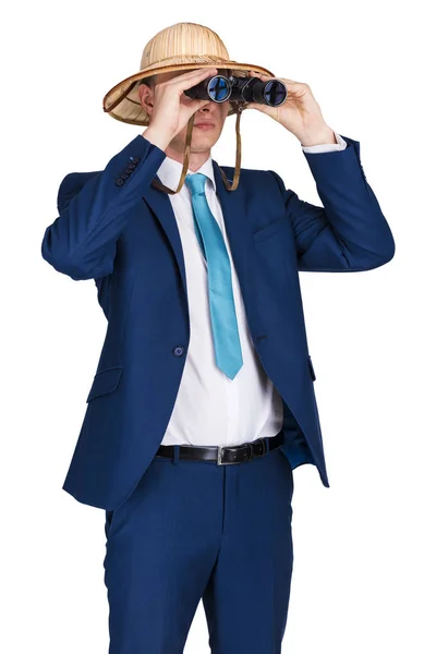 Businessman looking binoculars. — Stock Photo, Image