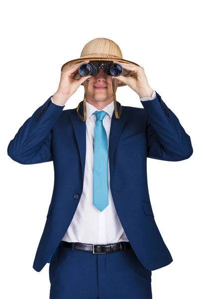 Businessman looking binoculars. — Stock Photo, Image
