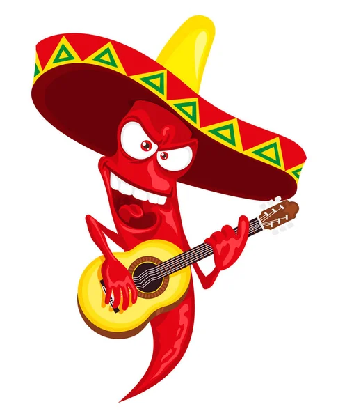 Mexicaanse hot chili peper brandwapens speelt gitaar — Stockvector