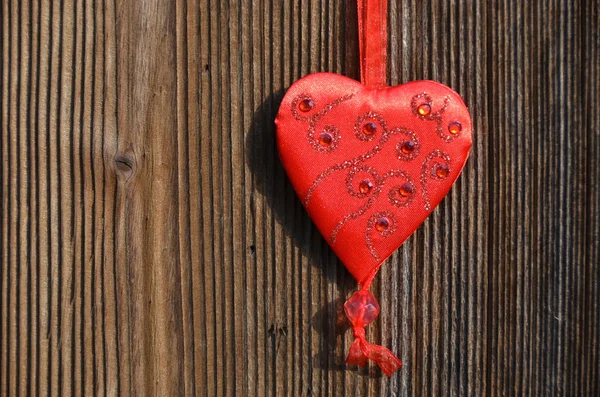 Corazón Rojo Pared Madera — Foto de Stock