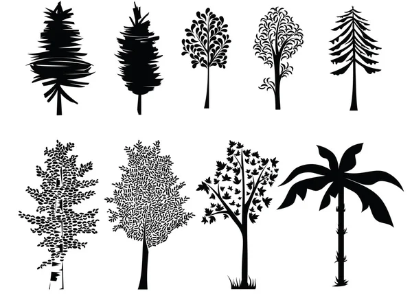 Establecer contouts árboles en negro — Vector de stock