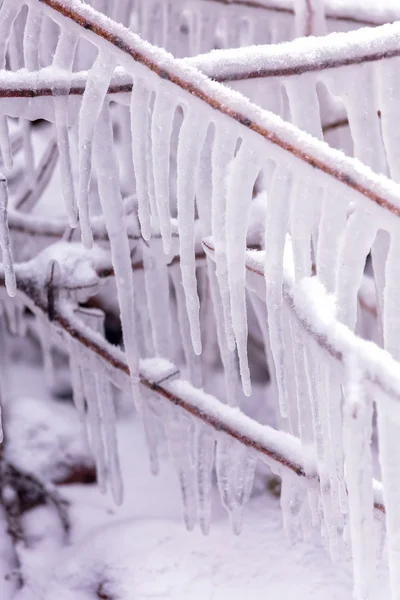 Día frío de invierno con muchos carámbanos — Foto de Stock