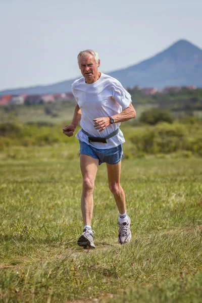 Старший бегун на поле — стоковое фото