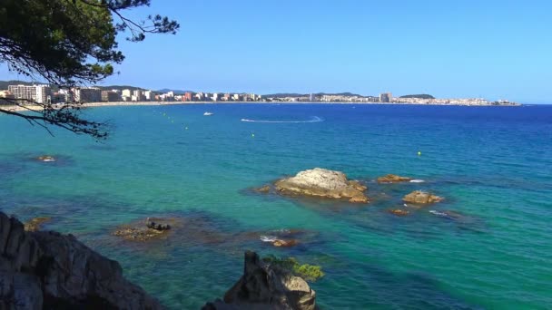 Bela baía espanhola na cidade da Catalunha Palamos — Vídeo de Stock