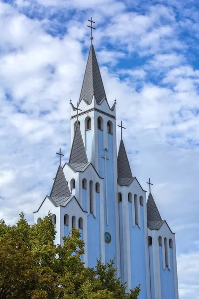 Interesting, modern, blue church in  the village Heviz of Hungar — Stock Photo, Image
