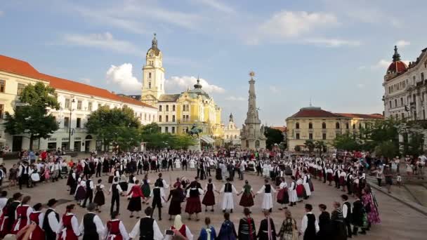 Festival Internazionale del Folclore il 16 agosto 2016 in Ungheria, città di Pecs , — Video Stock