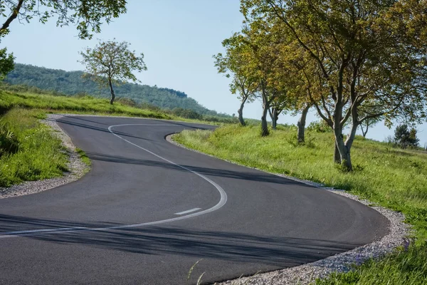 Estrada de asfalto reta que leva à distância — Fotografia de Stock