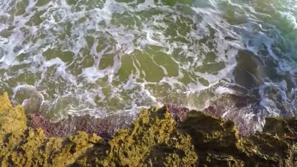 海の岩の上のスローモーションを波します。 — ストック動画