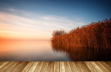 Balaton Gölü sabah uzun ile gelen güzel manzara
