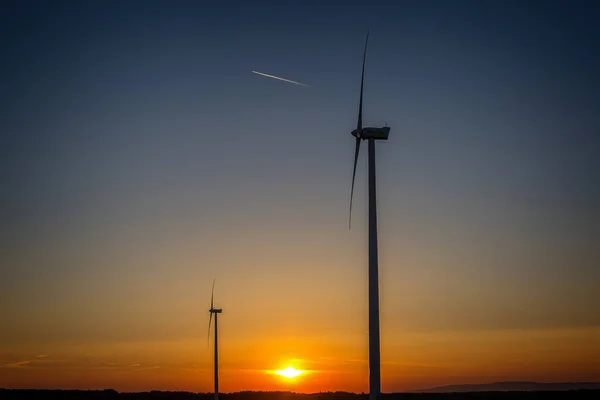 Ветряные мельницы в свете заката из Венгрии — стоковое фото