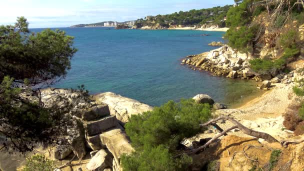 Λεπτομέρεια από την ισπανική ακτή στο καλοκαίρι (Καταλονία, Κόστα Μπράβα), 4k — Αρχείο Βίντεο