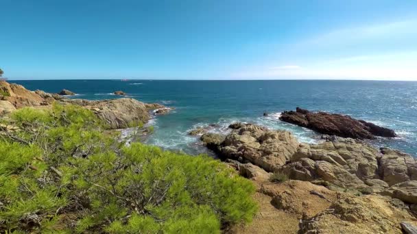 Detalj av den spanska kusten på sommaren (Katalonien, Costa Brava), 4k — Stockvideo