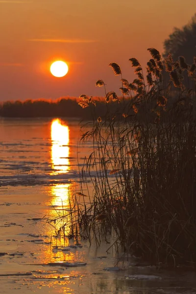 Belo pôr do sol no lago Balaton, na Hungria — Fotografia de Stock