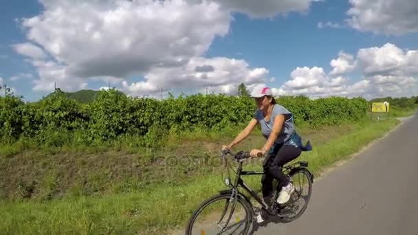 Ładna Dziewczyna Jazda Rowerze Szlak Rowerowy Balaton Pobliżu Jeziora Balaton — Wideo stockowe