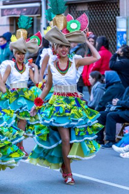 Palamos, İspanya - 10 Şubat 2018, geleneksel karnaval geçit küçük bir kasaba Palamos, Katalonya, İspanya .