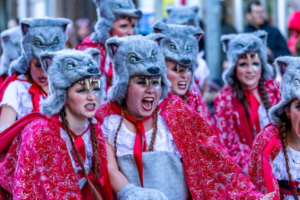 Palamos, España - 10 de febrero de 2018, tradicional desfile de carnaval en un pequeño pueblo Palamos, en Cataluña, en España  . — Foto de Stock