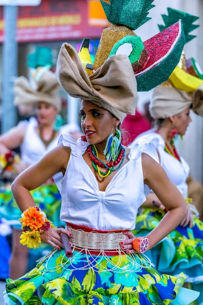 Palamos, Espanha - 10 de fevereiro de 2018, Desfile tradicional de carnaval em uma pequena cidade Palamos, na Catalunha, na Espanha  . — Fotografia de Stock