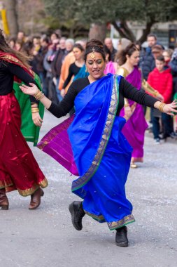 Palamos, İspanya - 11 Şubat 2018, geleneksel karnaval geçit küçük bir kasaba Palamos, Katalonya, İspanya .