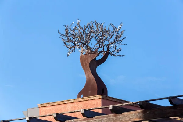 Interessante ijzeren ornament op de bovenkant van het huis — Stockfoto