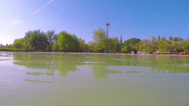 Filmagem Panorâmica Lago Balaton Praia Szigliget Hungria Com Gopro — Vídeo de Stock