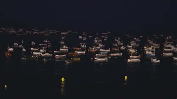 Foto Noturna Pequenos Barcos Porto Espanhol Costa Brava Calella Palafrugell — Vídeo de Stock