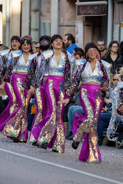 Katalonya Daki Bir Spanyol Kasabasında Geleneksel Karnaval Kostümlü Ilginç Makyajlı — Stok fotoğraf