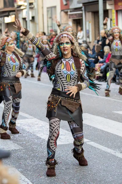 Traditional Carnival Spanish Town Palamos Catalonia Many People Costume Interesting — Stock Photo, Image
