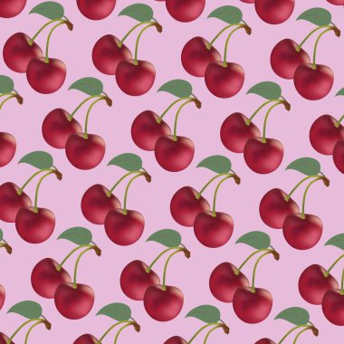 Pembe arka plandaki kırmızı kirazlardan tekrarlanan vektör