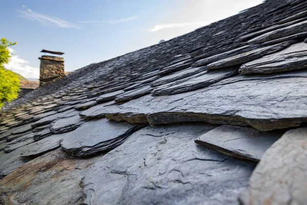 Une Structure Toit Traditionnelle Pierre Volcanique Sur Une Maison Village — Photo