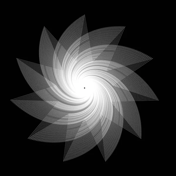 Vit Dynamisk Geometri Spiral Form Svart Bakgrund — Stock vektor