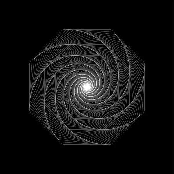 Biały Dynamiczny Kształt Spirali Geometrii Czarnym Tle — Wektor stockowy