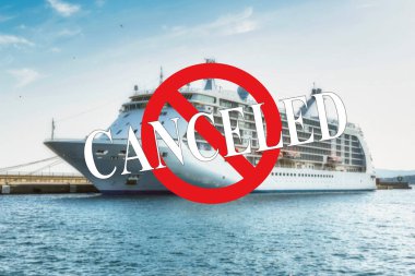 Big cruise ship waiting to passengers. Temporality canceled the cruises, due to the risk of coronavirus clipart