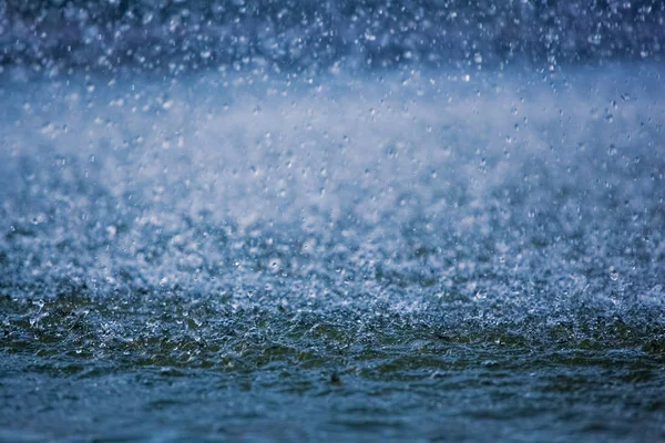 Gocce di pioggia che scendono in una pozzanghera — Foto Stock