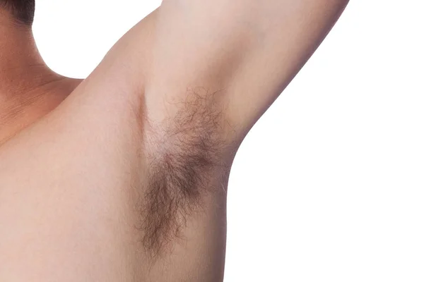 The man raised his hand up, and shows unshaven armpit — Stock Photo, Image