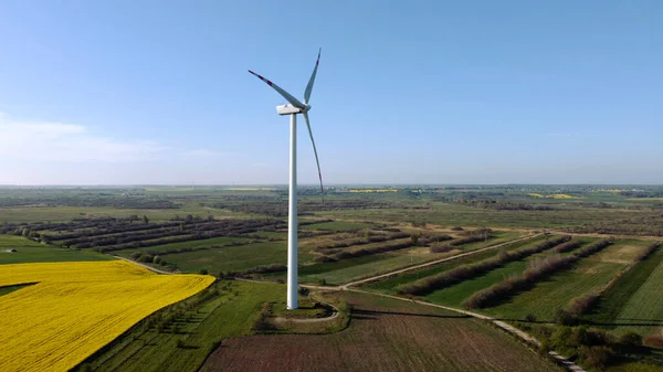Turbina Eólica Cercada Por Campos Agrícolas Primavera Pomerânia Polónia — Fotografia de Stock