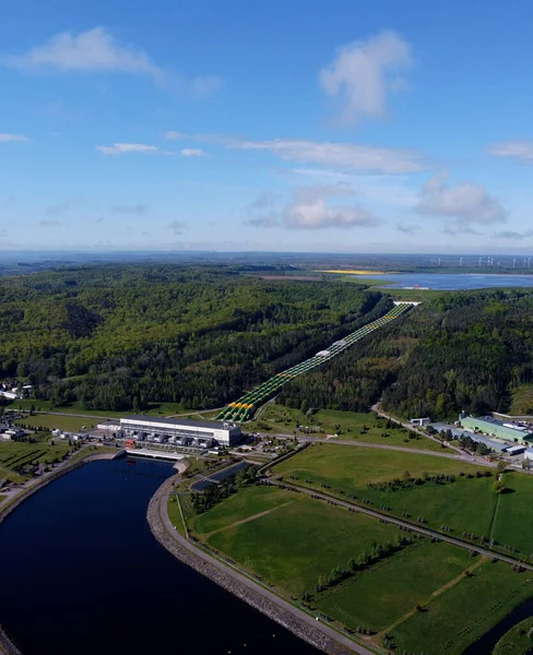 Flygfoto Över Vattenkraftverket Zarnowiec Czymanowo Vid Sjön Zarnowieckie Kommunen Gniewino — Stockfoto