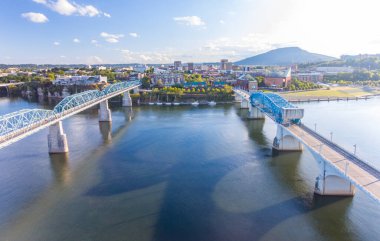 Chattanooga, TN - October 8, 2019: Aerial View of Chattanooga City Skyline along the Tennessee River clipart
