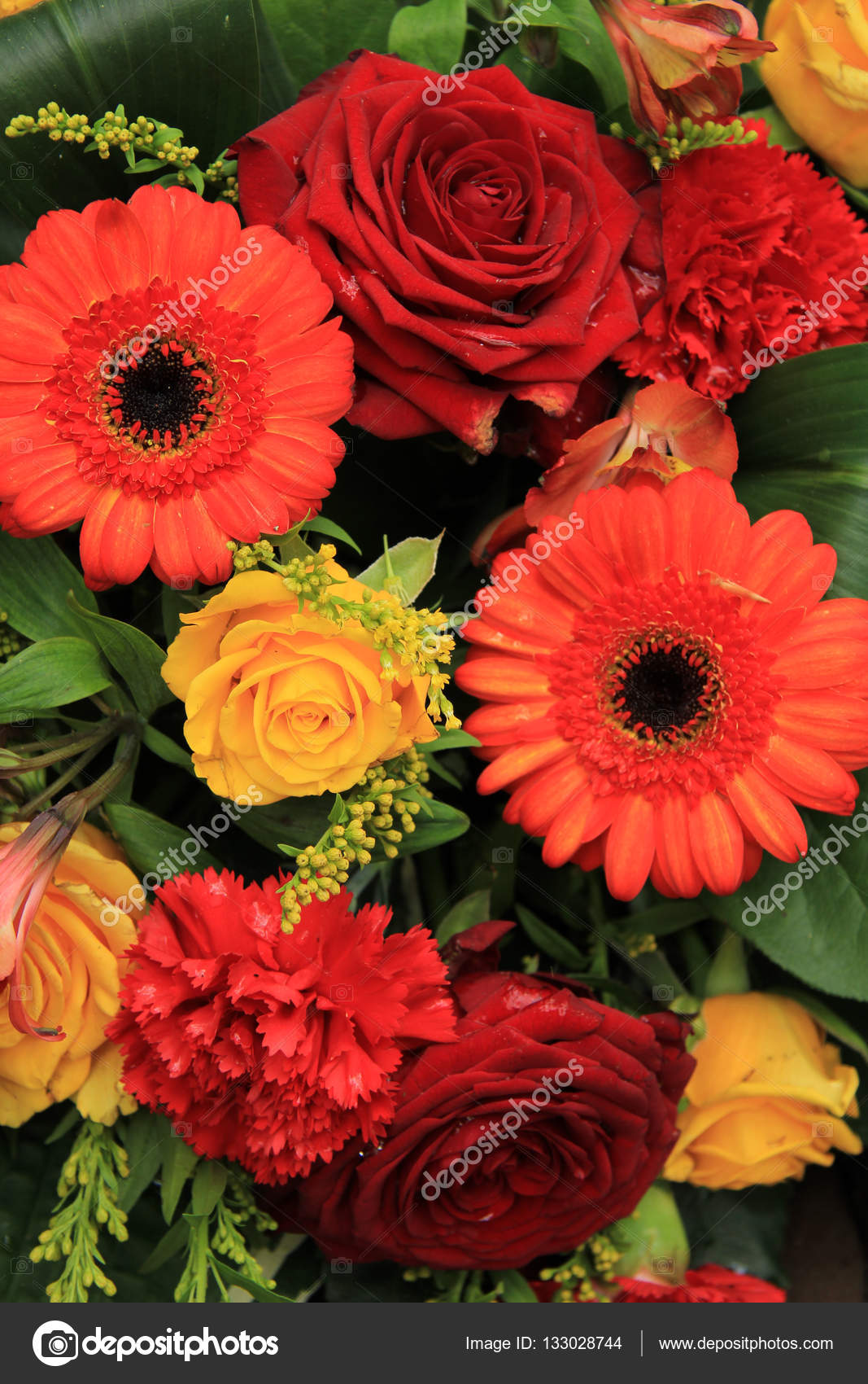 Red Yellow And Orange Wedding Decorations Stock Photo