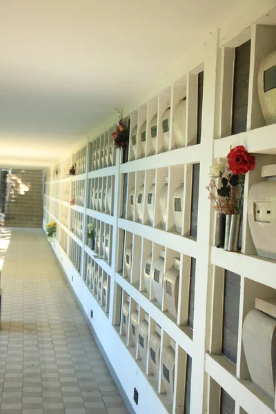Columbarium wall near crematorium — Stock Photo, Image