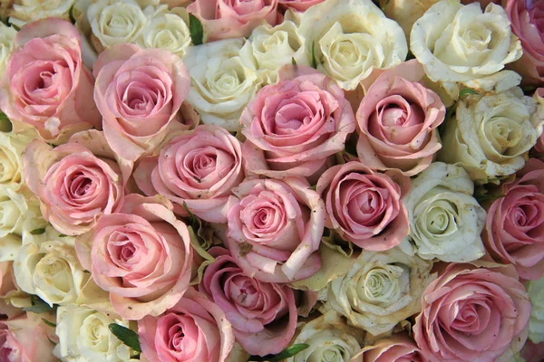 Rosa e rosas brancas em um arranjo nupcial — Fotografia de Stock