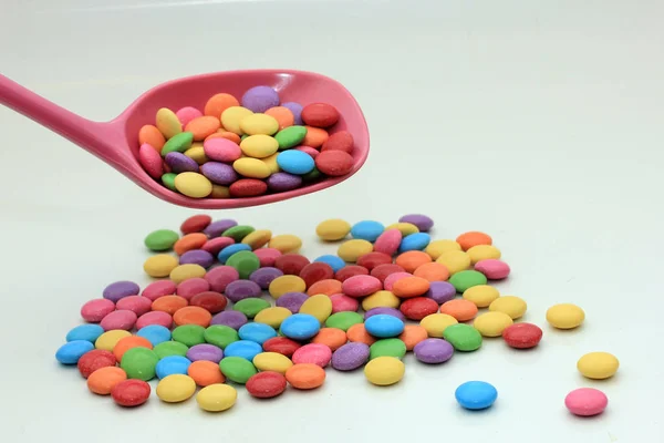 Chocolate filled candies in various bright colors