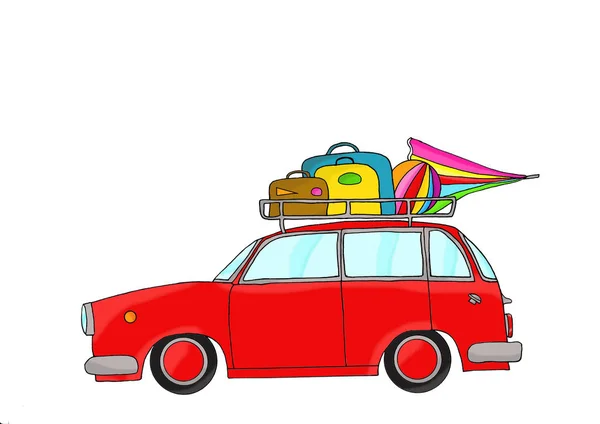 荷物と赤いレトロな車 — ストック写真