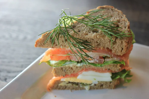 Sandwich mit frischem Lachs — Stockfoto