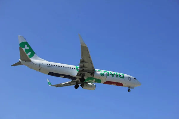 Amsterdam, Holandia - 21 kwietnia 2018 r.: Ph-Hxj Transavia Boeing 737 — Zdjęcie stockowe