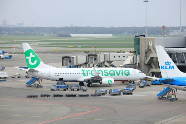 Amsterdam Airport Schiphol Países Bajos - 14 de abril de 2018: PH-HXI Transavia Boeing 737-800 — Foto de Stock
