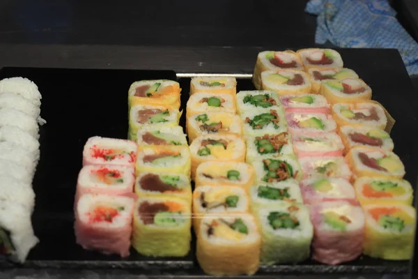 Japanese sushi on display — Stock Photo, Image