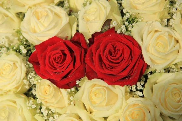 Rosas rojas en un ramo blanco — Foto de Stock