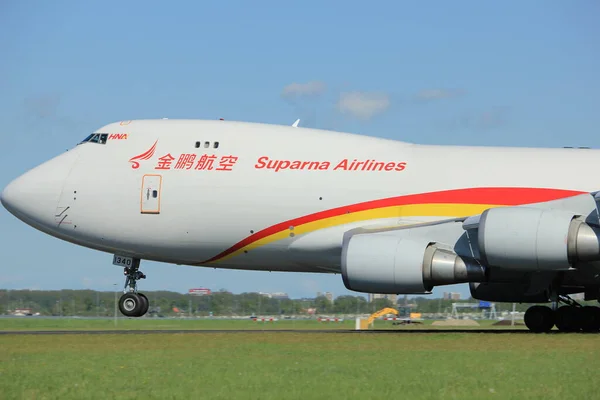 Ámsterdam los Países Bajos - 3 de mayo de 2018: B-1340 Suparna Airlines Boeing 747 —  Fotos de Stock